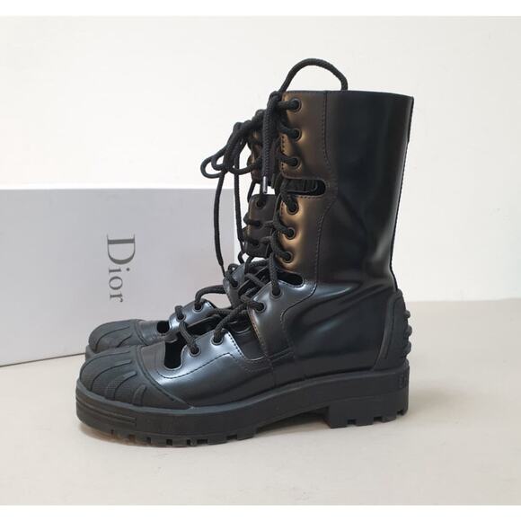 Dior Black Leather Combat Boots sz. 38 - Picture 1 of 11